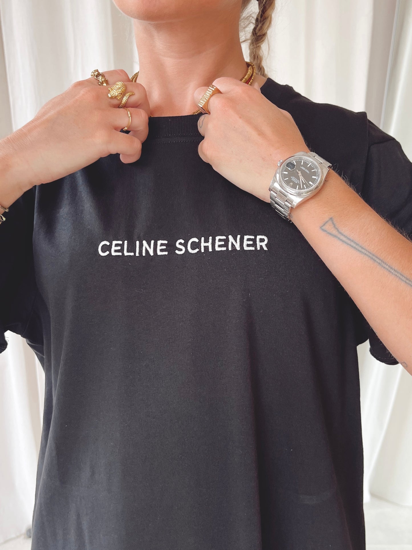 TEESHIRT NOIR BRODERIE BLANCHE