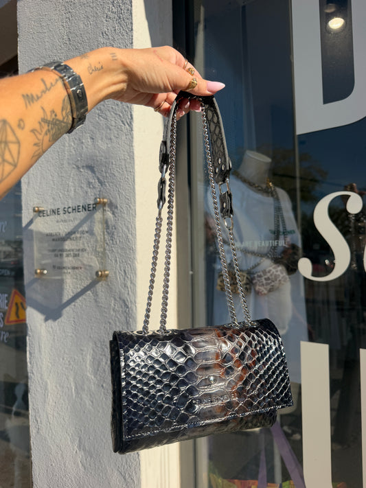 SAC MINI DJANGO ÉCAILLES NOIRES BLEUTÉES