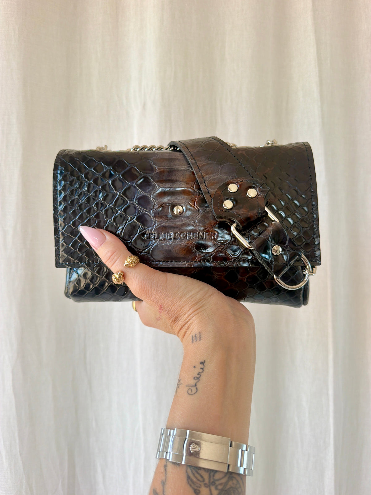 SAC MINI DJANGO ÉCAILLES NOIRES BLEUTÉES