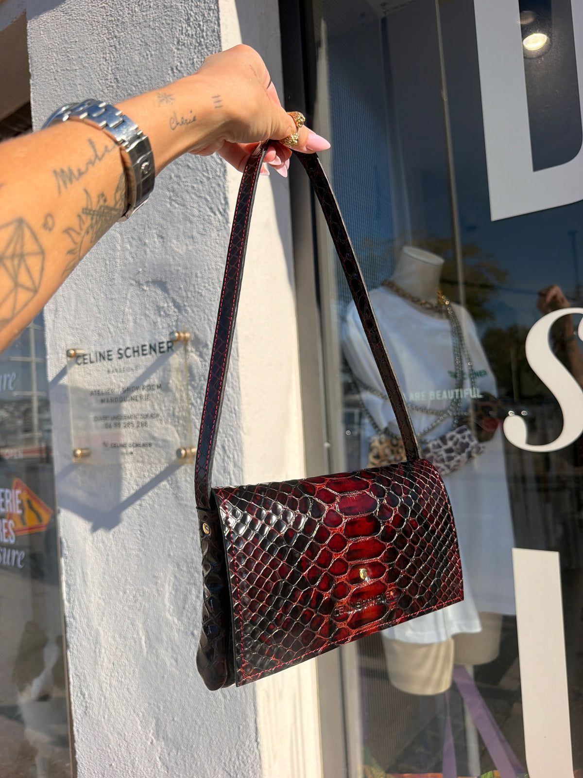 SAC CLASSIC MINI DJANGO ÉCAILLES BORDEAUX