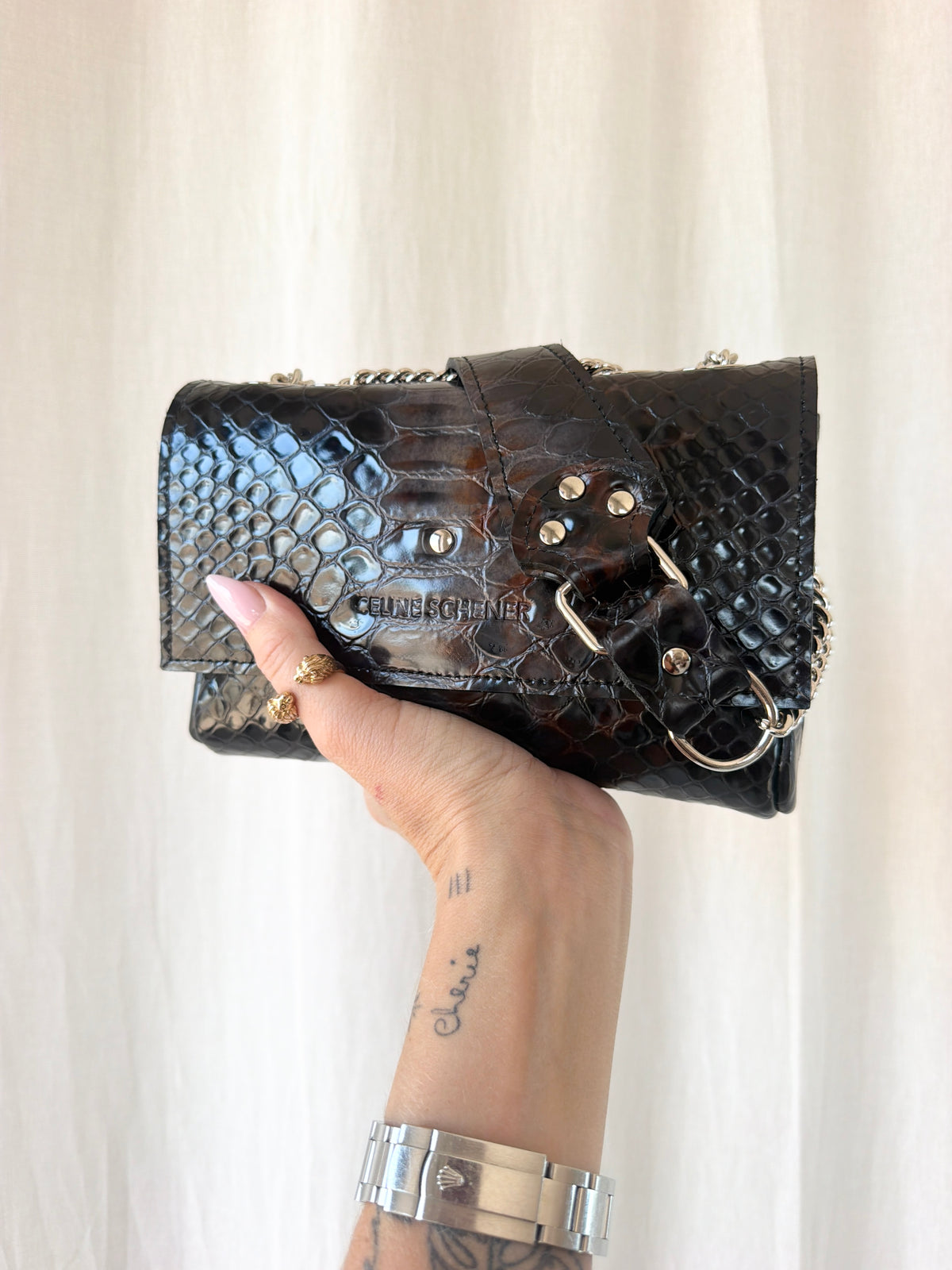 SAC MINI DJANGO ÉCAILLES NOIRES BLEUTÉES