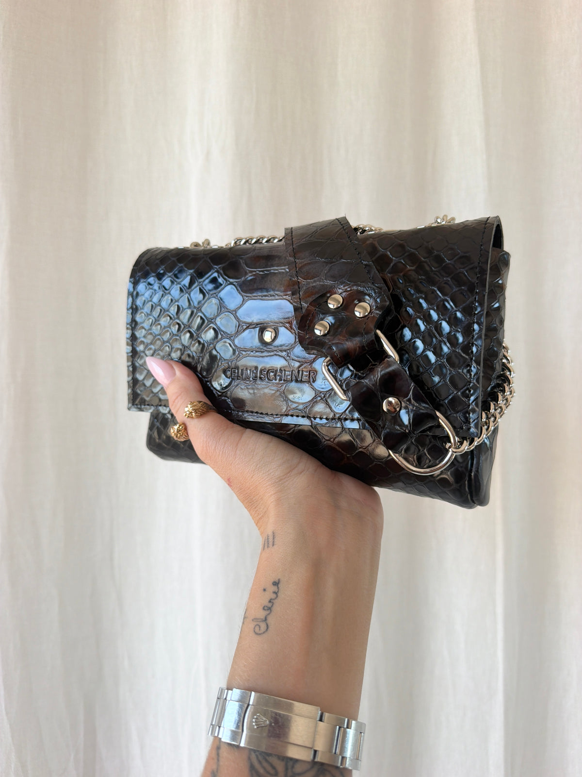 SAC MINI DJANGO ÉCAILLES NOIRES BLEUTÉES