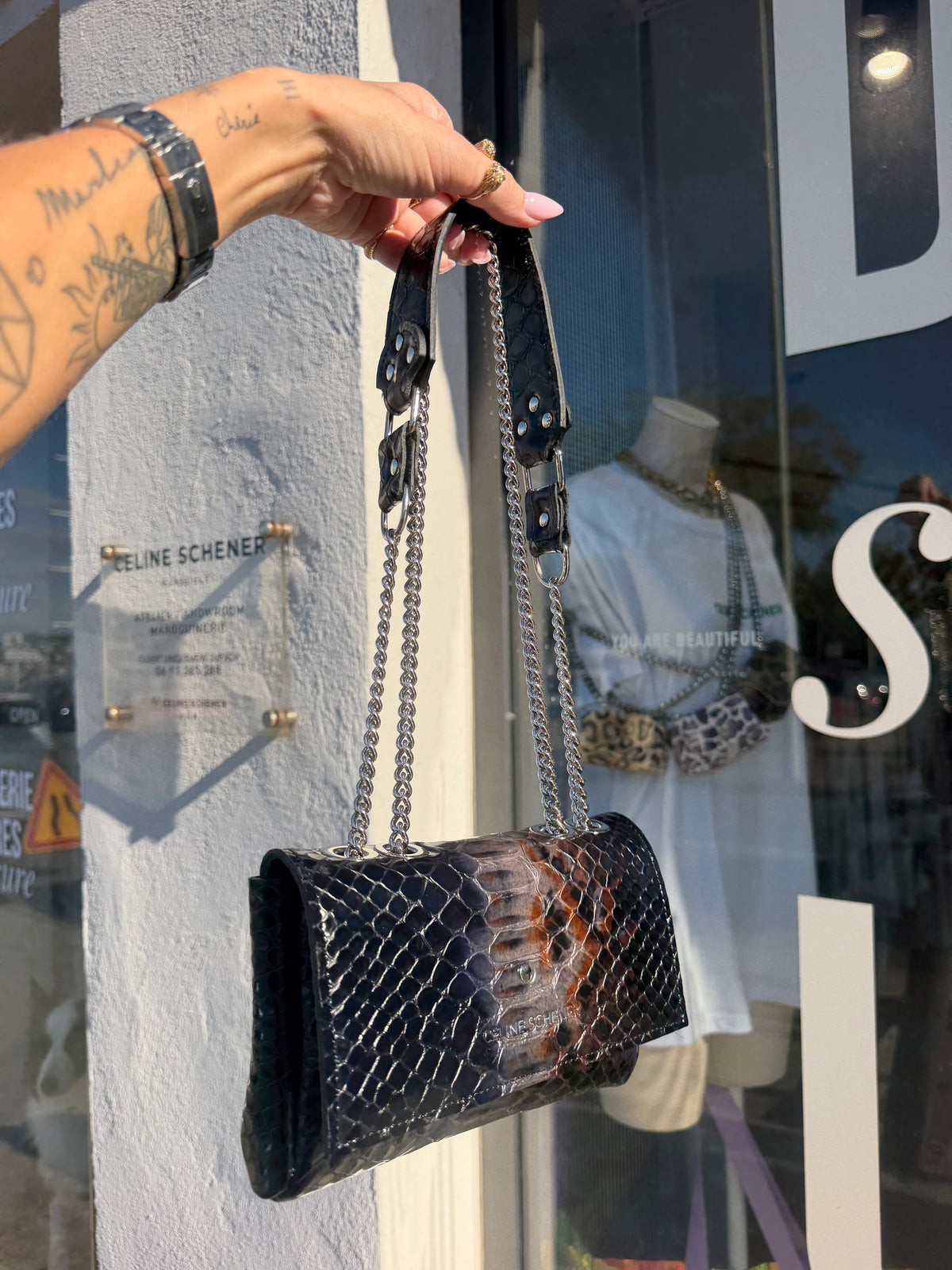SAC MINI DJANGO ÉCAILLES NOIRES BLEUTÉES