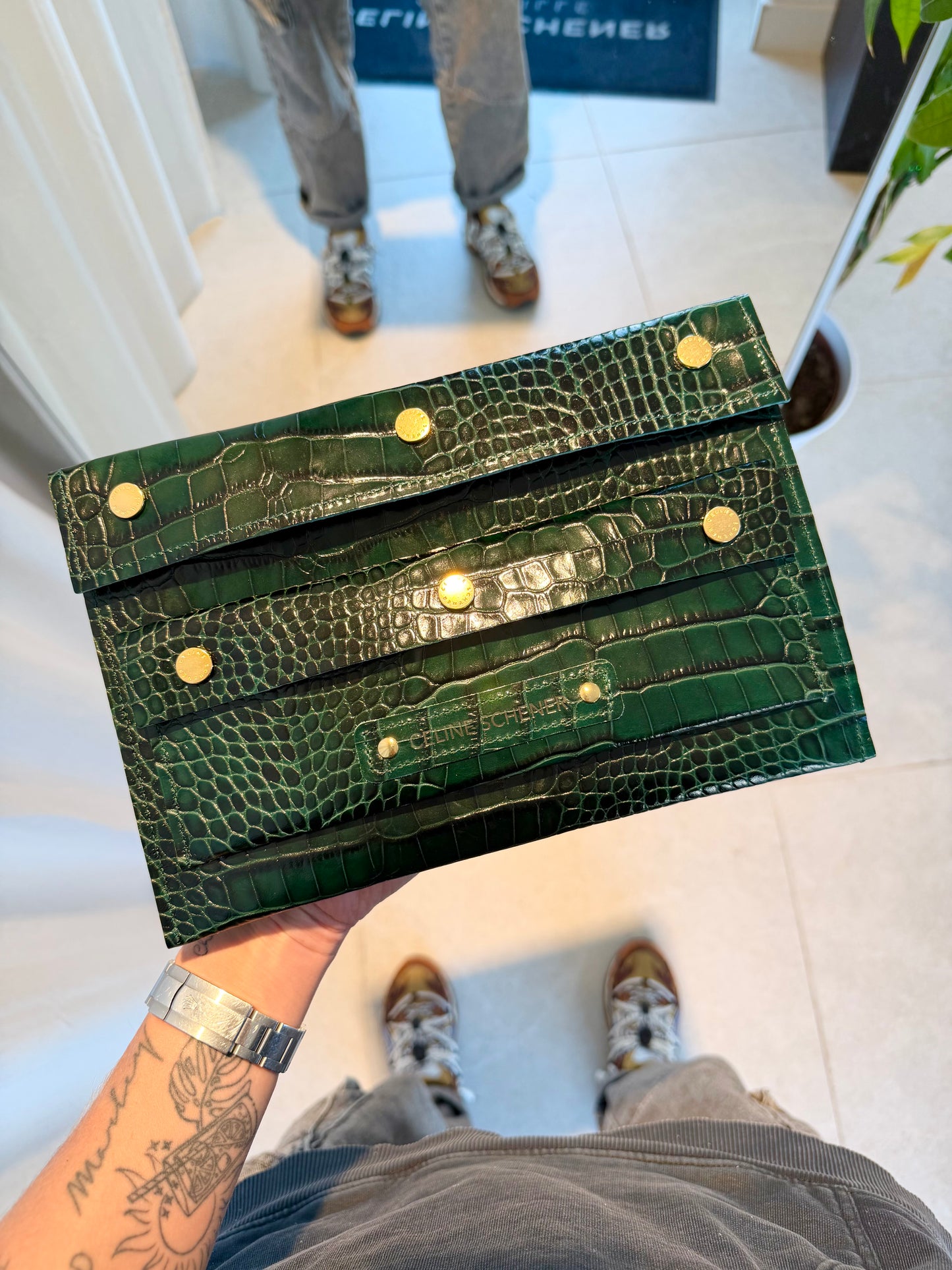 POCHETTE PIA CROCO GREEN + GOLD