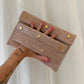POCHETTE PIA CROCO BEIGE + GOLD