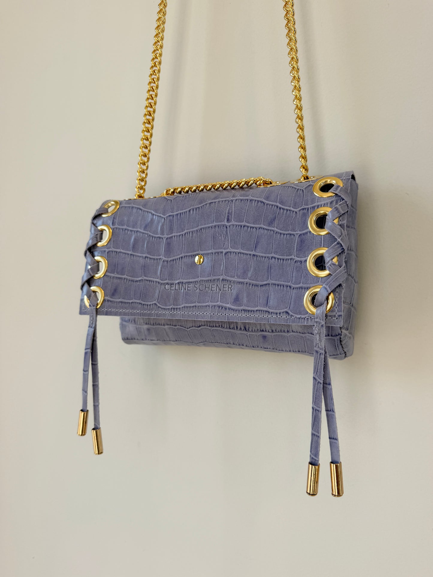 SAC MINI DJANGO CROCO PARME LACE UP GOLD