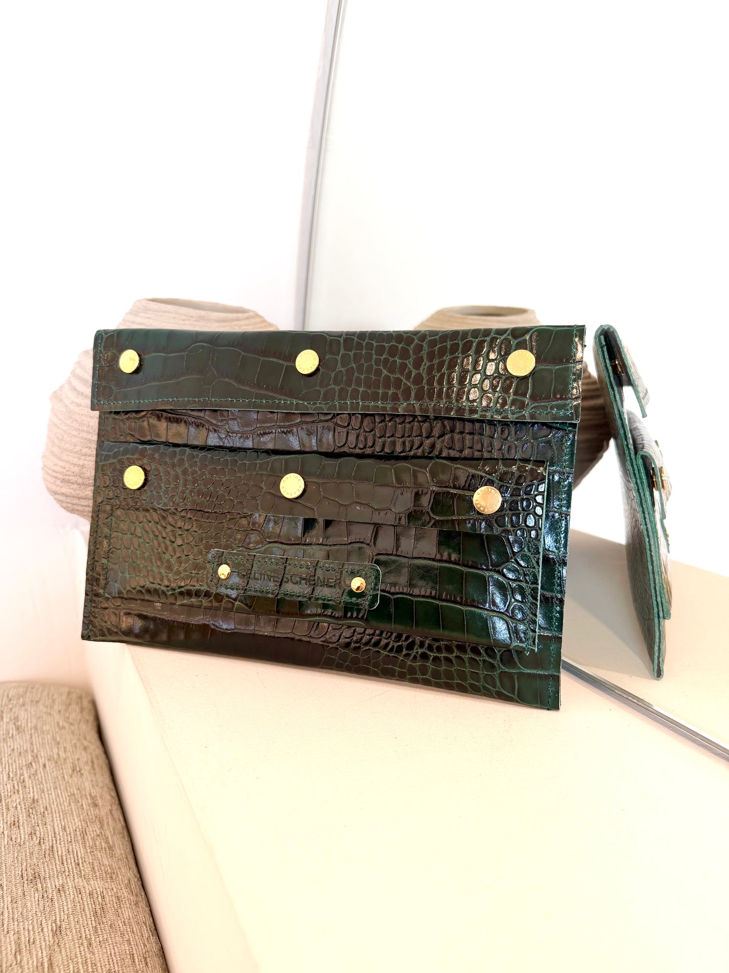 POCHETTE PIA CROCO GREEN + GOLD