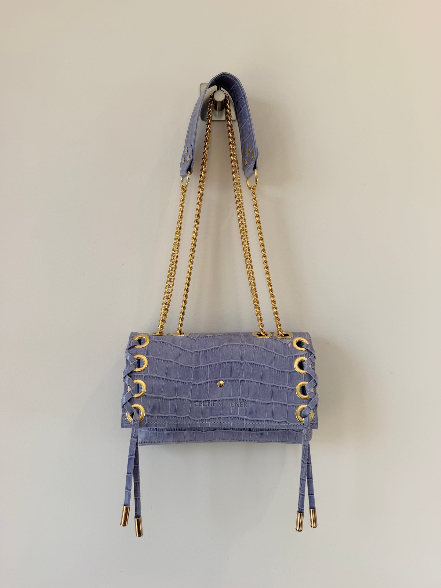 SAC MINI DJANGO CROCO PARME LACE UP GOLD