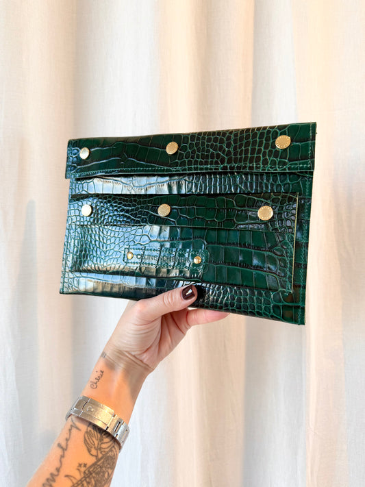POCHETTE PIA CROCO GREEN + GOLD