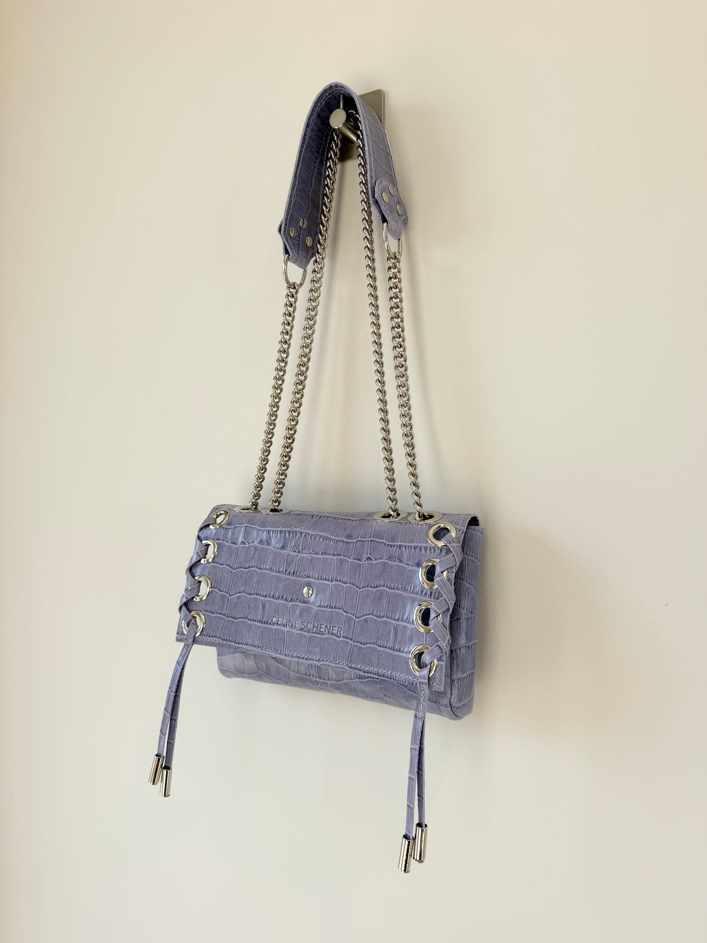 SAC MINI DJANGO CROCO PARME LACE UP