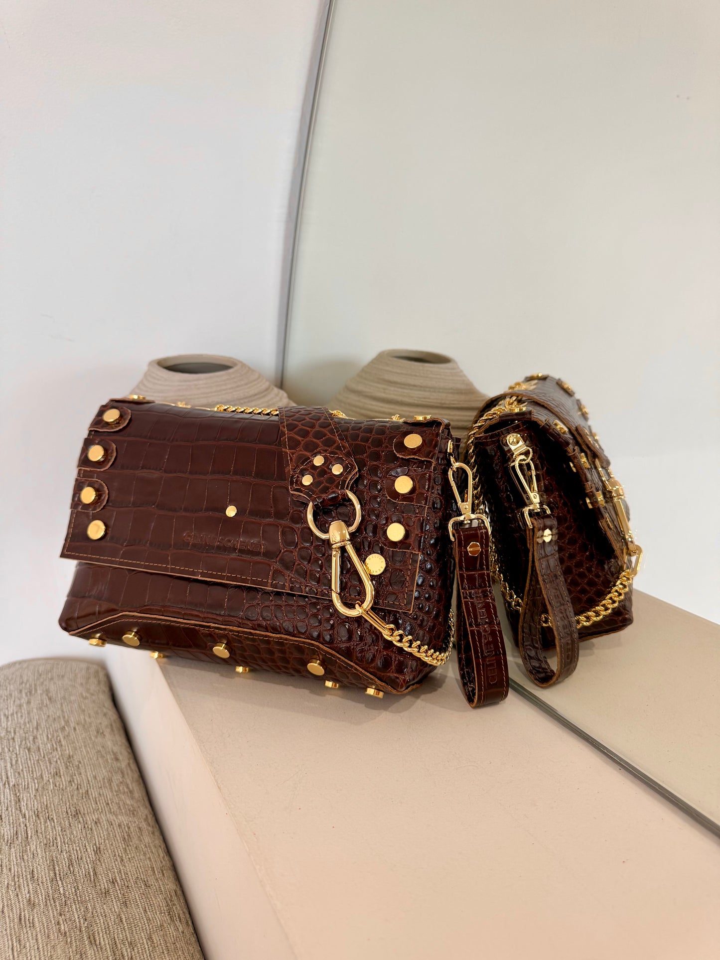 DIEGO CROCO MARRON + GOLD