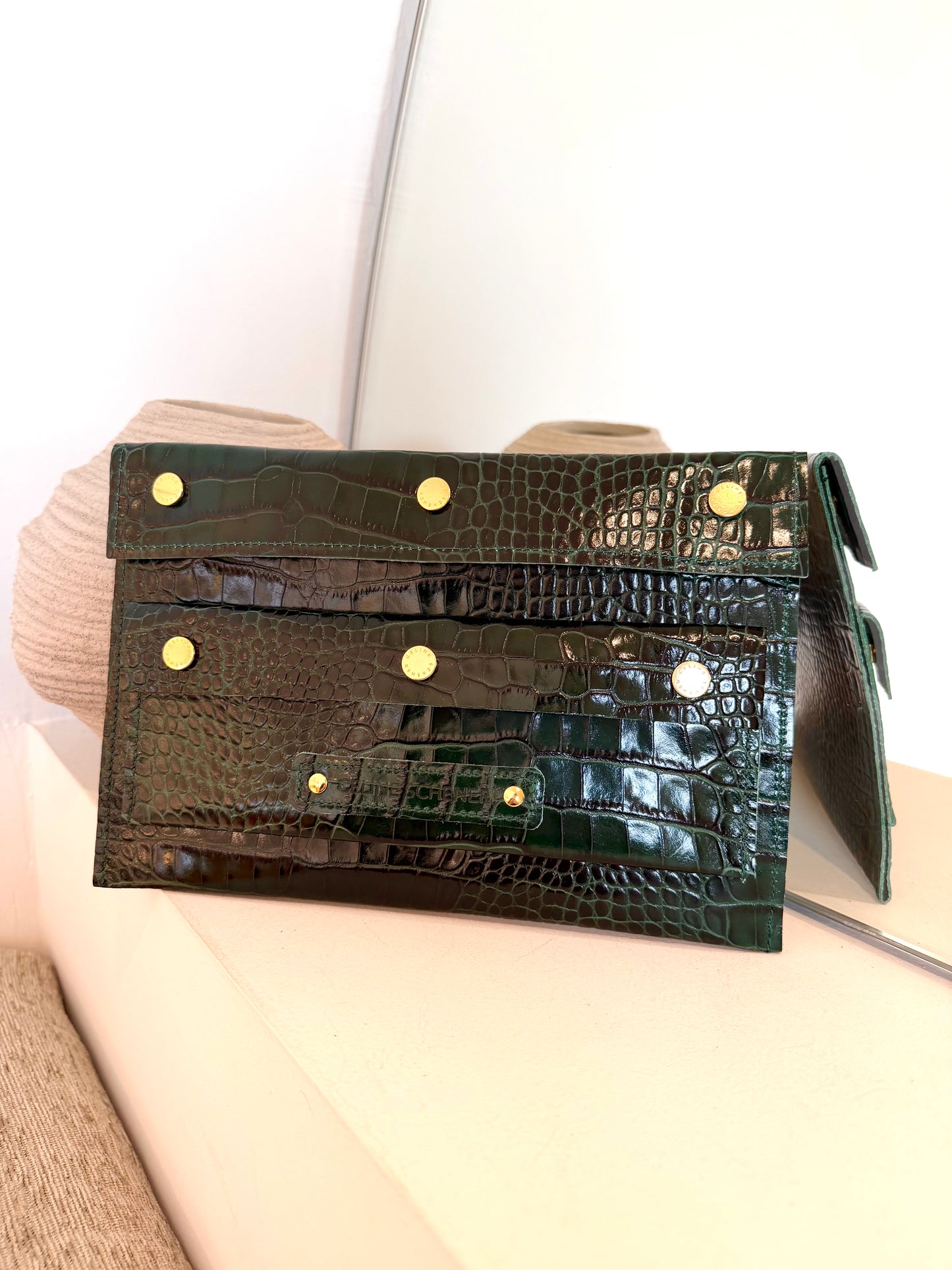 POCHETTE PIA CROCO GREEN + GOLD