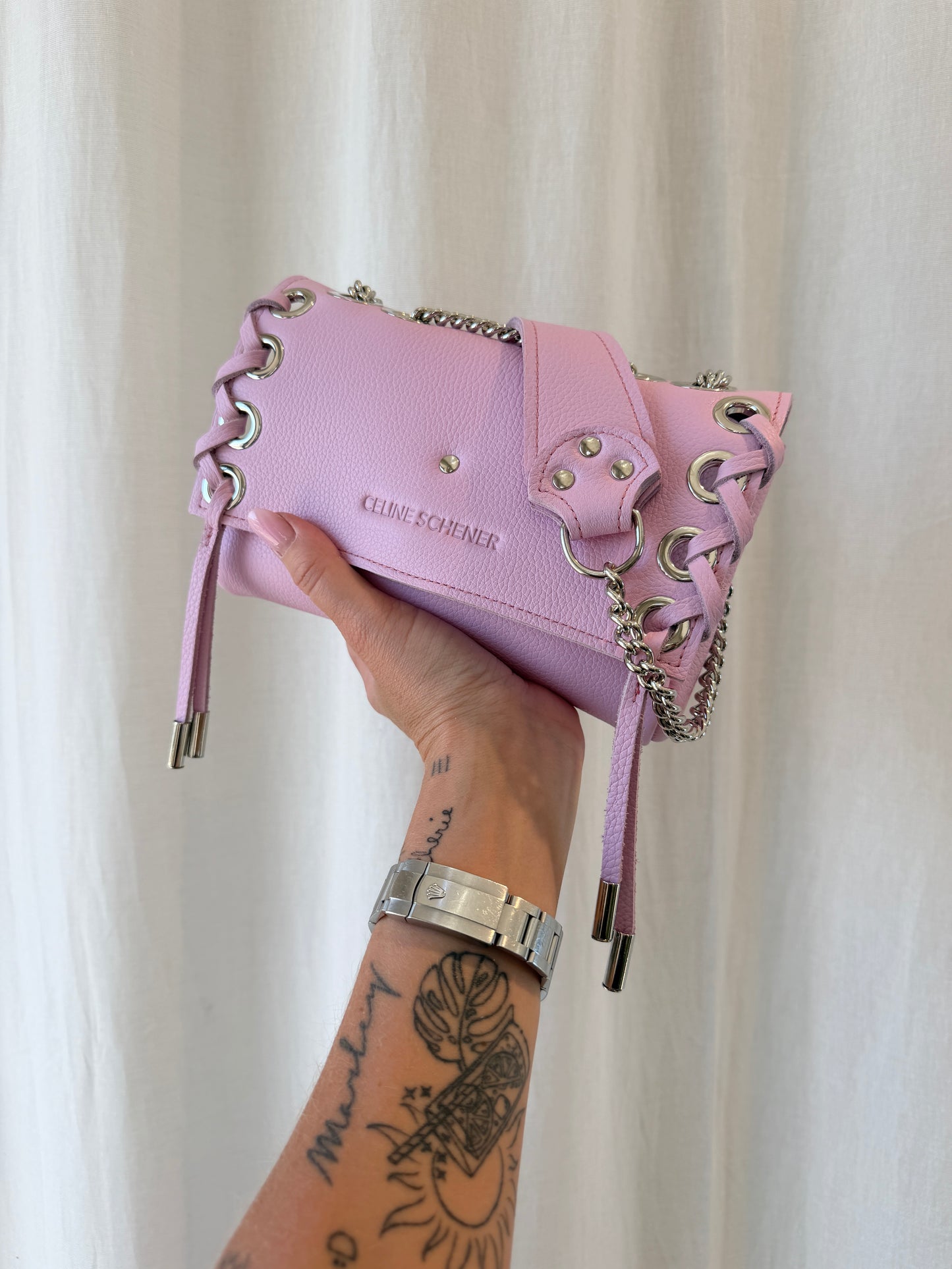 SAC MINI DJANGO LACE UP ROSE