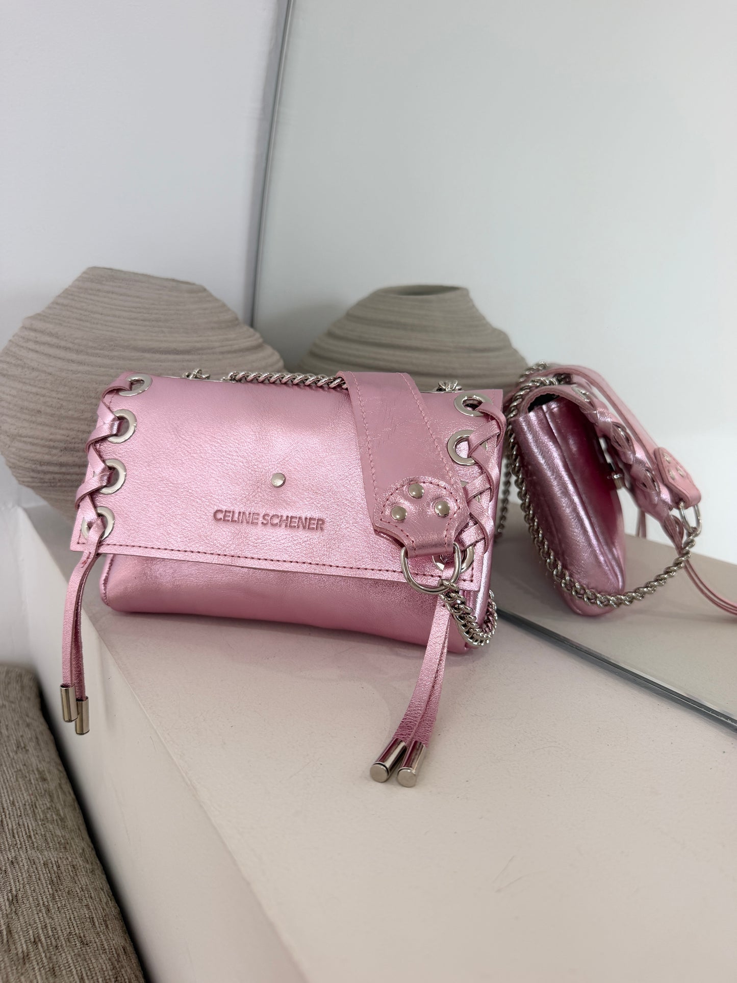 SAC MINI DJANGO SHINYPINK LACE UP