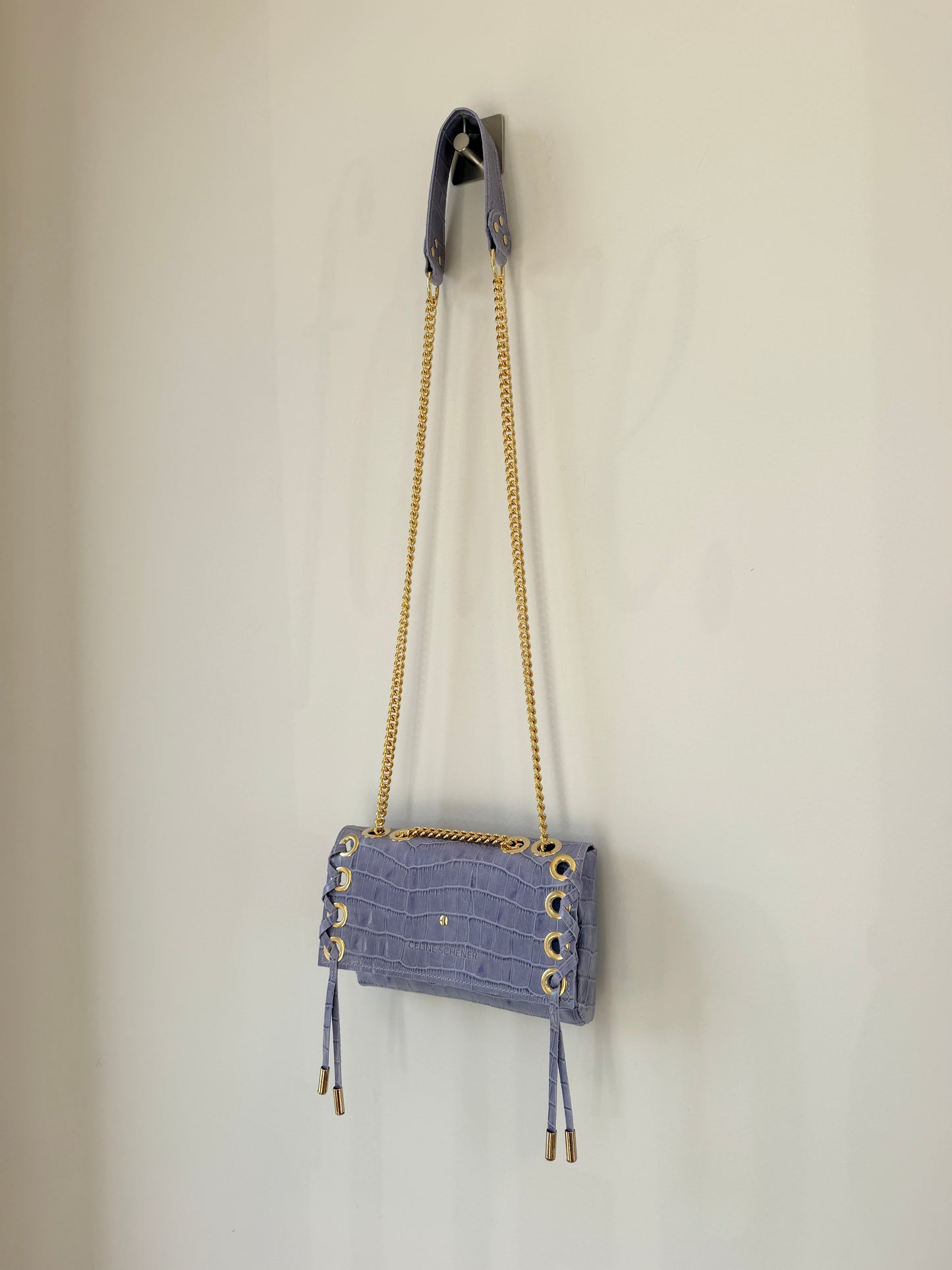 SAC MINI DJANGO CROCO PARME LACE UP GOLD