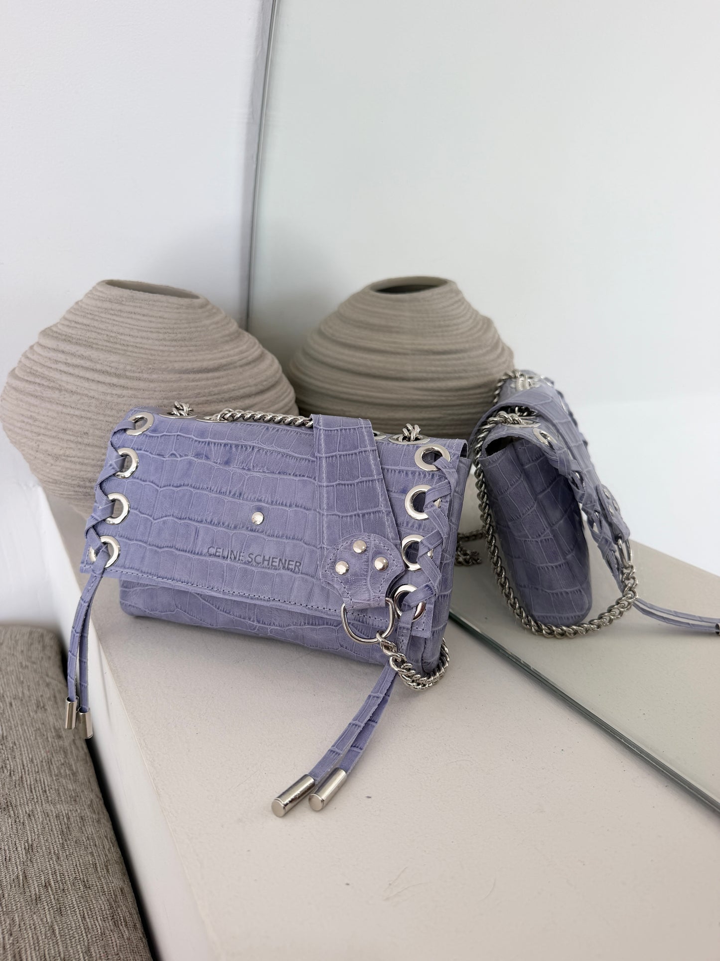 SAC MINI DJANGO CROCO PARME LACE UP