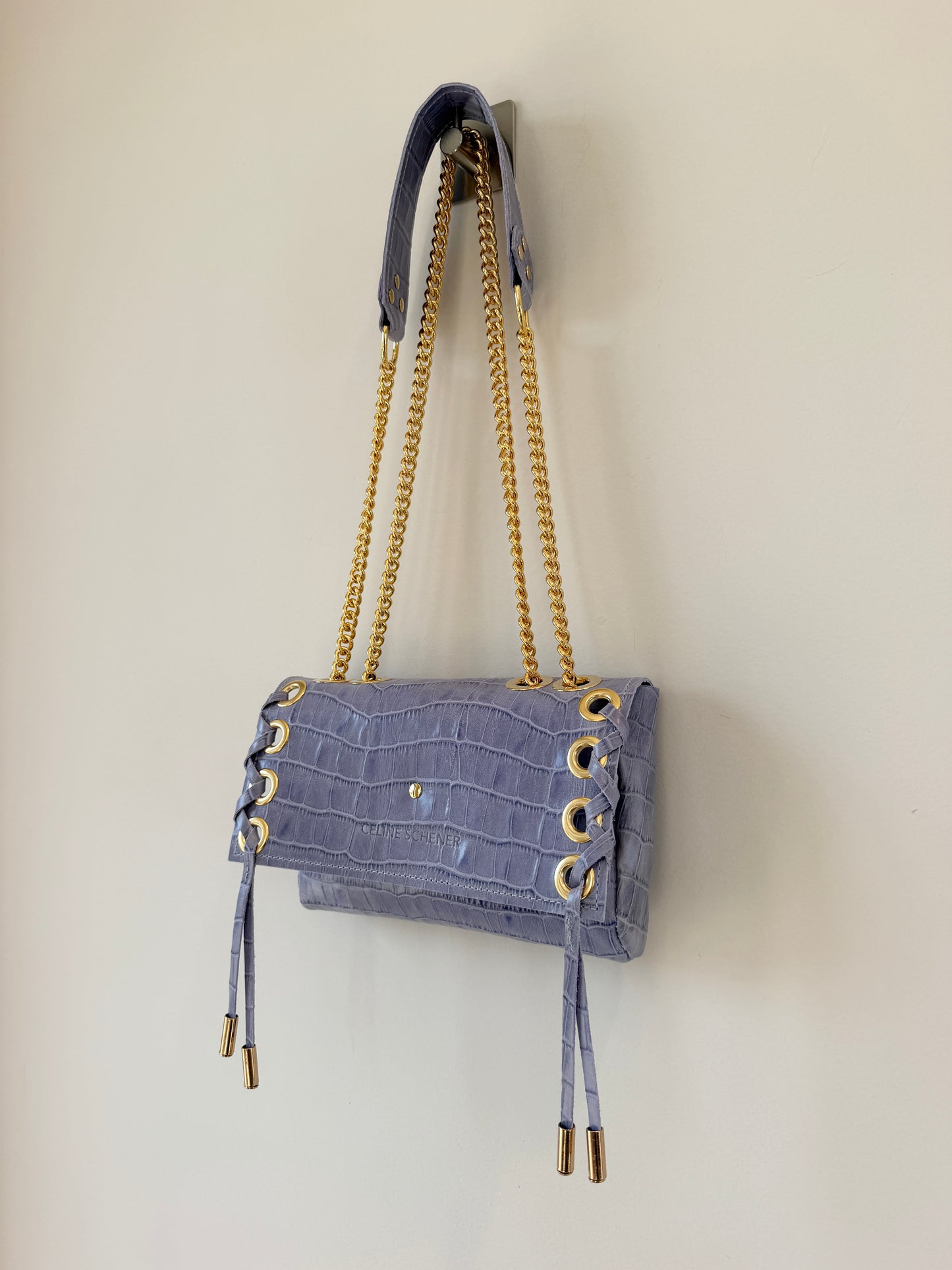 SAC MINI DJANGO CROCO PARME LACE UP GOLD