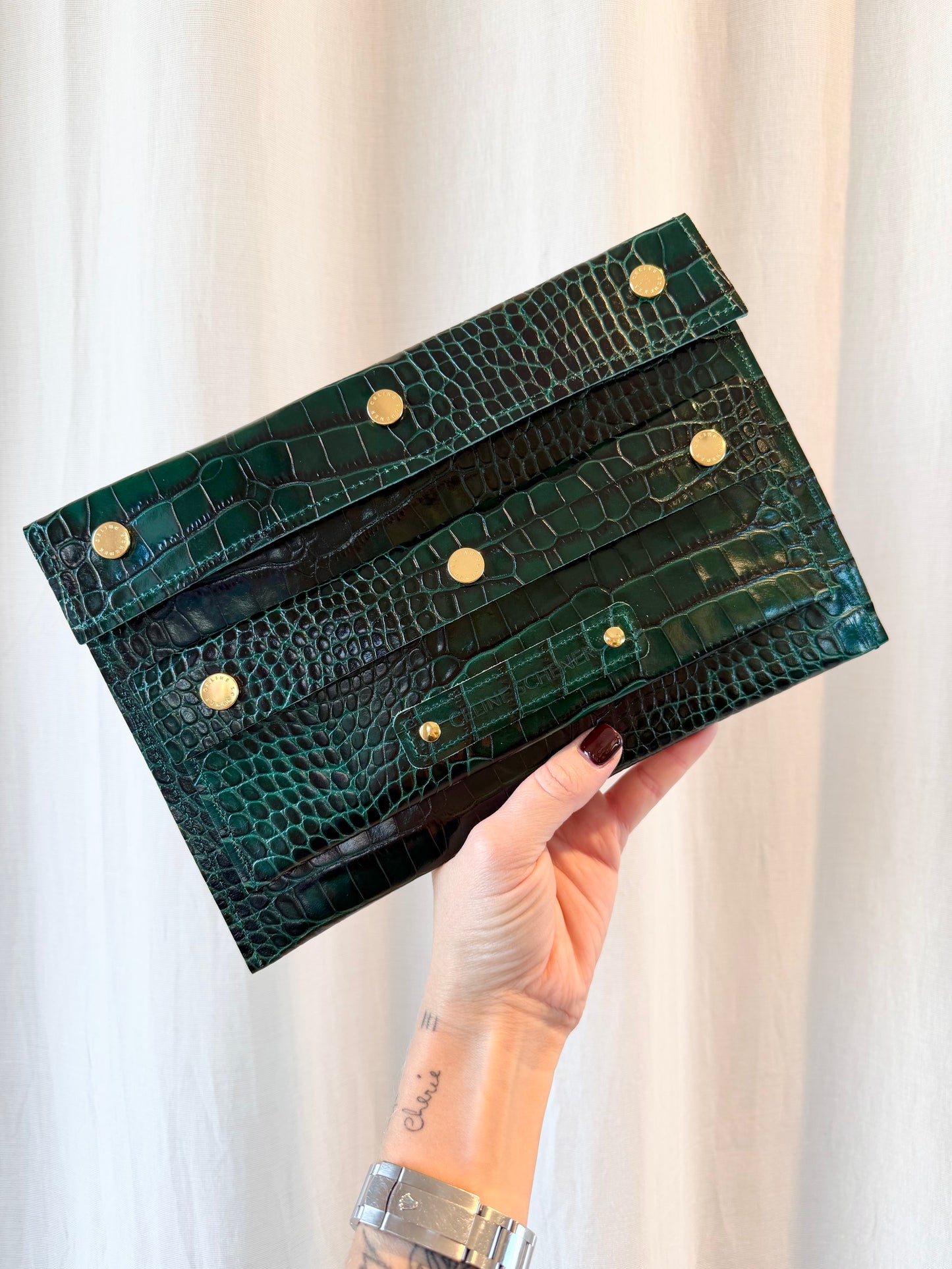 POCHETTE PIA CROCO GREEN + GOLD
