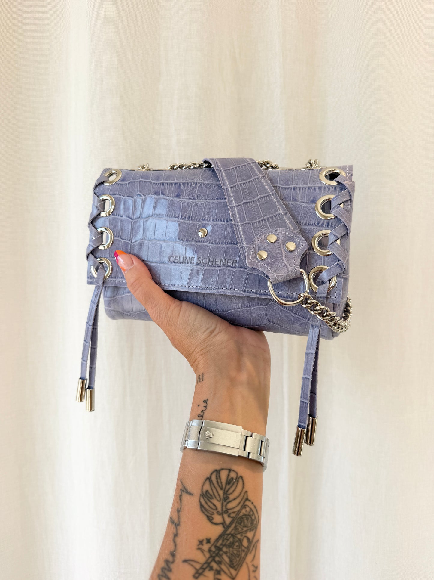 SAC MINI DJANGO CROCO PARME LACE UP