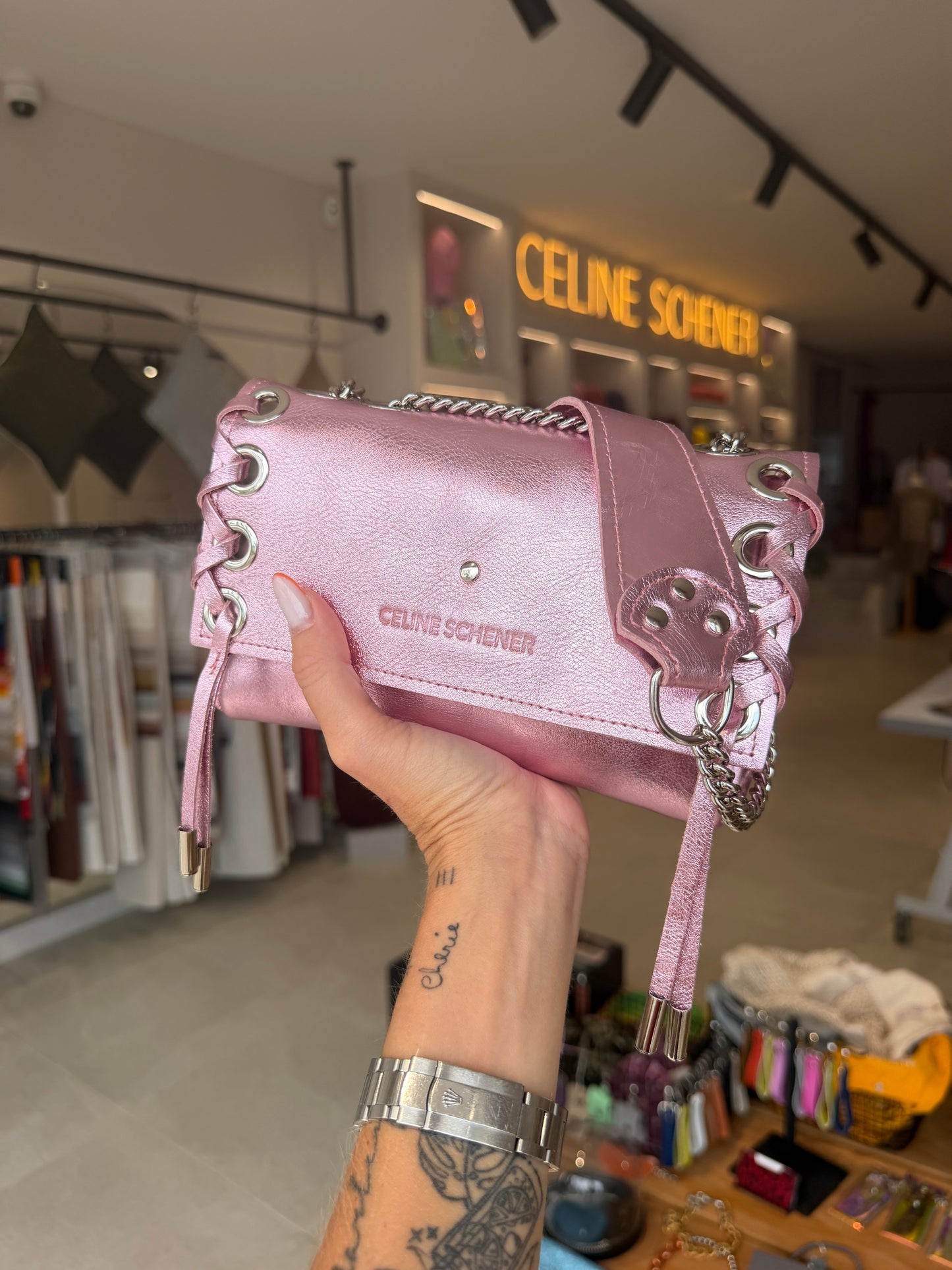 SAC MINI DJANGO SHINYPINK LACE UP